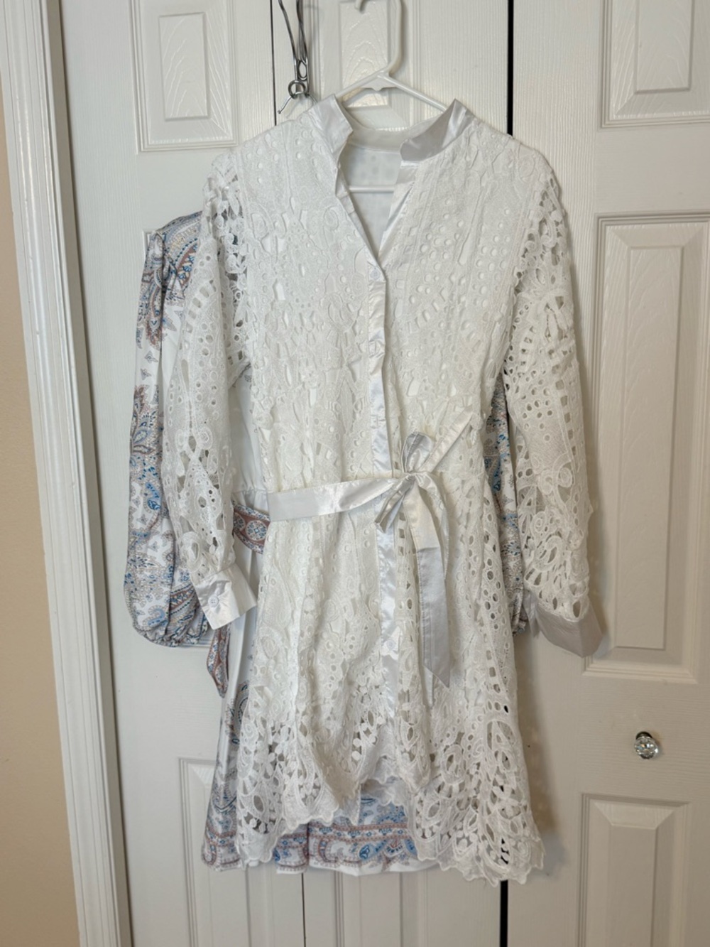 White Eyelet Lace Tie-Waist Tunic Dress BOGO